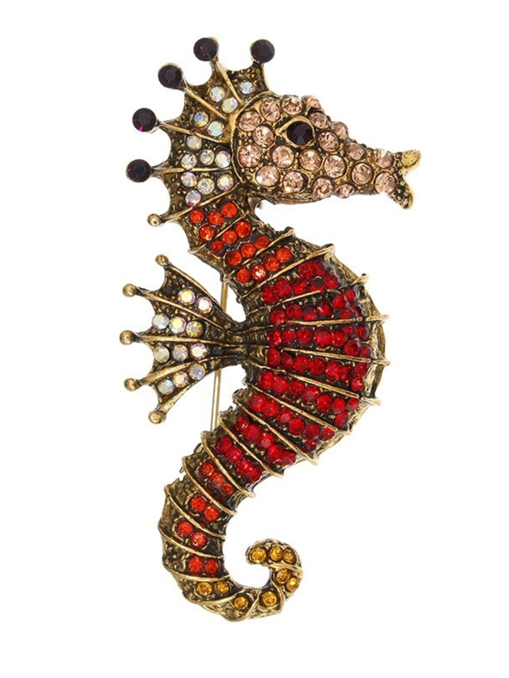 Seahorse Crystal Brooch – Red and Gold Accent
